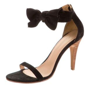 Ulla Johnson Thecia Suede Noir Black Bow Single Strap Heels Size EU 40 US 10‎